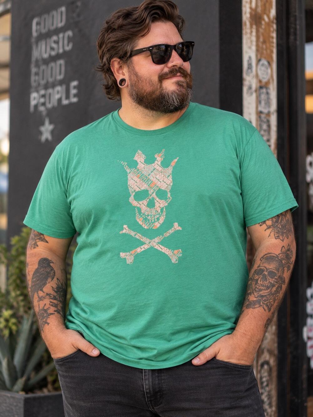 Big & Tall Pearl Jam Skull & Crossbones Graphic T-Shirt EUC